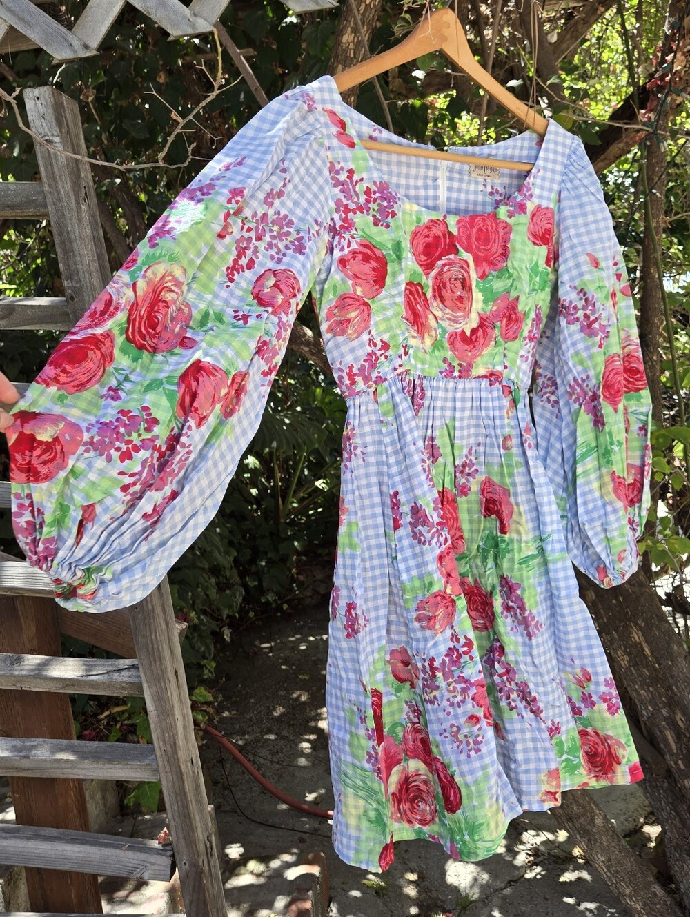 Vintage 60s Gingham And Floral Dress Spring S